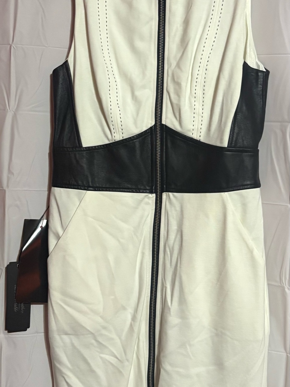 bebe White Midi Dress with Black Contrast Panels